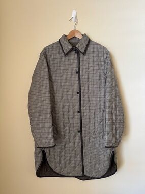 Purdey Abbot Textured Leather Trimmed Houndstooth Quilted Wool Jacket Medium